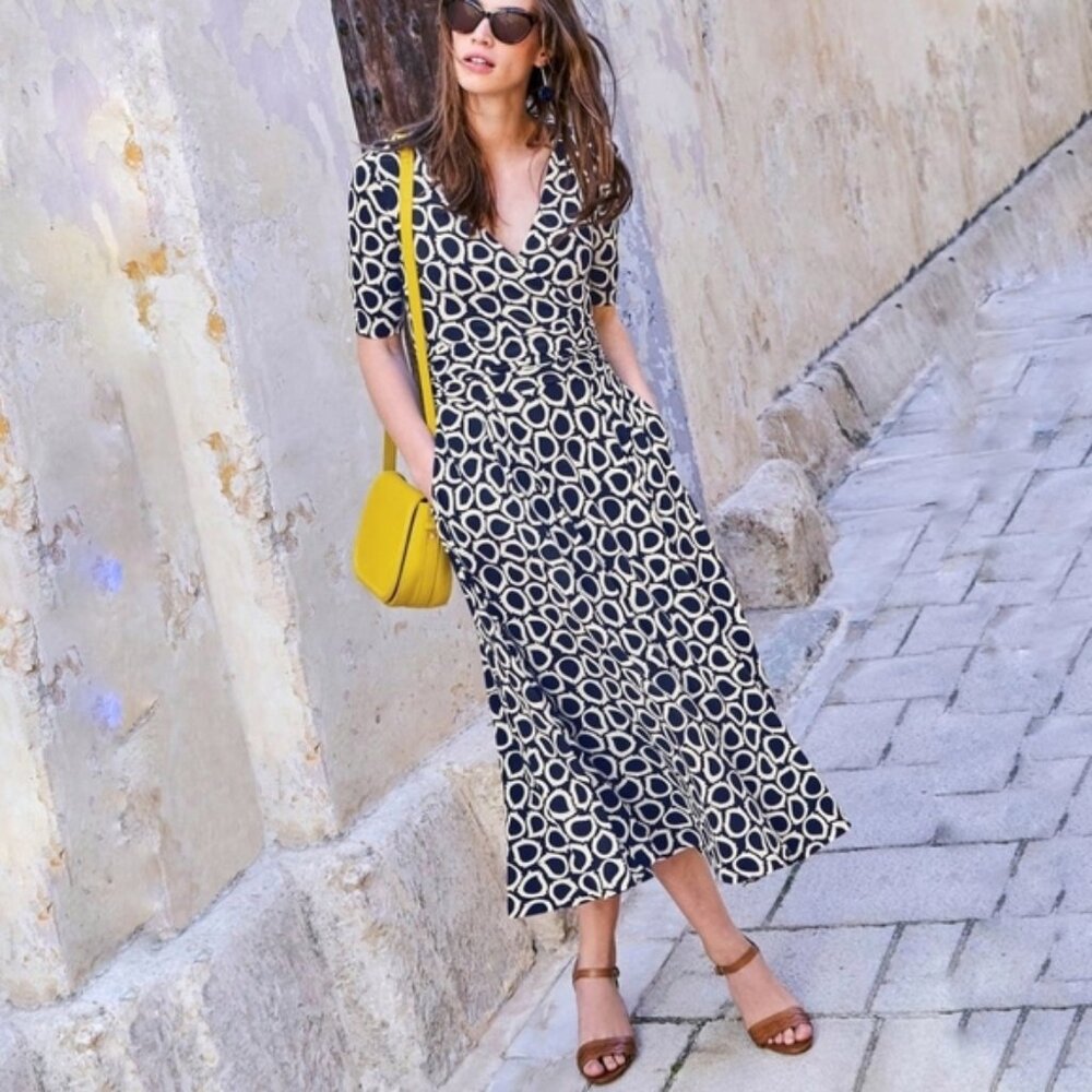 Boden Navy and Cream Printed Midi Dress